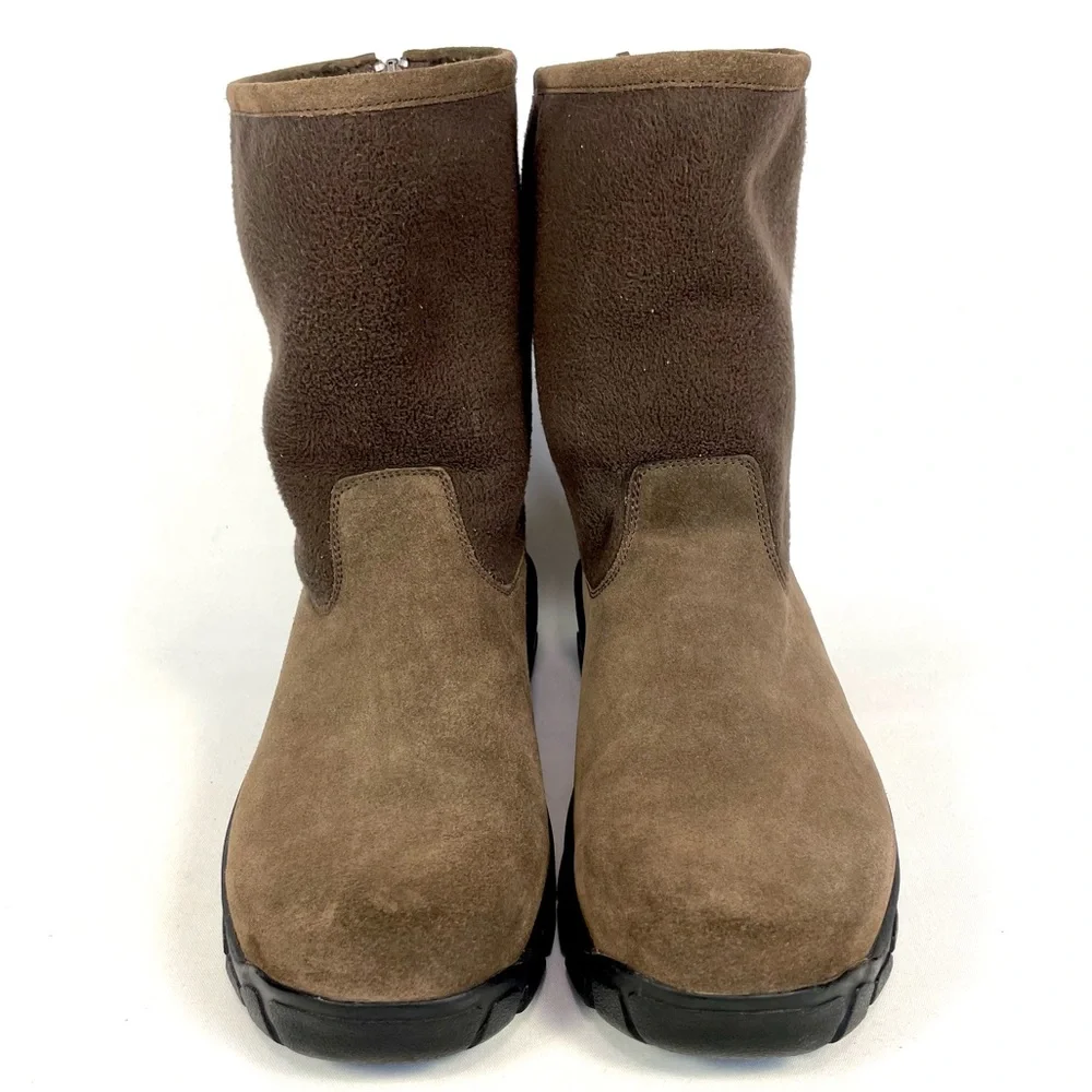 Lands‎ End Snow Boots Mens 11D Brown Suede Sherpa Lined Back Zip Winter